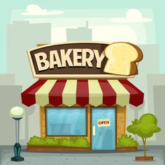 an illustration of a bakery on the street