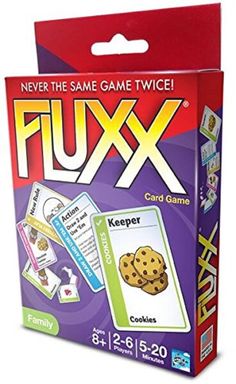 a card game box with the words fluixx on it and pictures of cookies