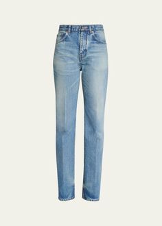 Saint Laurent High Waisted Straight Leg Denim Pants - Bergdorf Goodman Luxury Faded Straight-hem Bottoms, Affordable Gap Straight Leg Bottoms, Saint Laurent Denim, Denim Washes, Saint Laurent Jeans, 2024 Trends, Straight Leg Denim, Baggy Jeans, Bergdorf Goodman