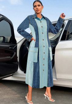 Long Sleeve Long Dress, Wedding Evening Dresses, Curvy Dresses, Sleeve Long Dress, Long Dress Plus Size, Long Dress Design, Curvy Dress, Denim Patchwork, Long Shirt Dress