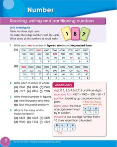 a book with numbers and words on it, including the number 1 - 3 in each column