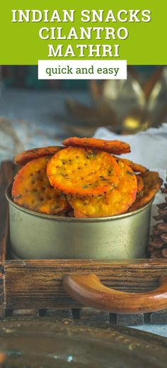 Cilantro Mathri is one of the popular Indian snack recipes that's loved by all! These fried savory Indian veggie biscuits/crisps are quick and easy to make. They can be made in 30 minutes using basic pantry staples. Indian Snacks Recipes Easy, Veggie Biscuits, Savory Biscuits Recipe, Indian Savouries, Savory Snack Recipes, Savoury Crackers, Diwali Snacks, Savoury Snacks, Savoury Biscuits