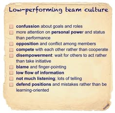 a piece of paper with the words loopperforming team culture