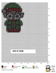 a cross stitch pattern with an image of a person wearing a santa hat