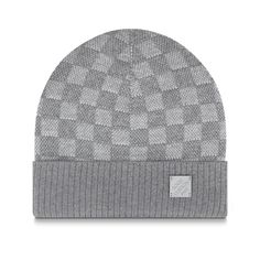 LOUIS VUITTON® - Néo Petit Damier Beanie - Light Grey Louis Vuitton Beanie, Lv Beanie, Designer Beanie Hats, Tee Outfits, Louis Vuitton Hat, Designer Beanies, Mens Casual Dress Outfits, Cozy Hat, Ski Hats