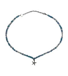 This beaded necklace is made of blue and clear seed beads and has a silver starfish charm This necklace was handmade by me  This necklace uses silver findings and has a long silver extender  Length: 15in    Length with extender: 17.5in Blue Star-shaped Beaded Necklace, Adjustable Blue Necklace With Starfish Charm, Blue Necklaces With Starfish Charm And Round Beads, Adjustable Blue Star-shaped Beaded Necklace, Adjustable Blue Beaded Star Necklaces, Blue Adjustable Star-shaped Beaded Necklaces, Adjustable Blue Starfish Necklace, Handmade Blue Star Beaded Necklaces, Blue Beaded Necklaces With Starfish Charm