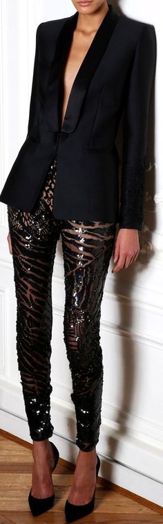 Zuhair Murad I have these leggings in my armoire but dont have the nerve to nerve. To were them in a small town. Office Holiday Party Outfit, Glitter Pants, Holiday Dress Outfit, Holiday Party Outfit