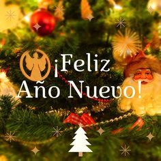 a christmas tree with an image of a santa clause on it and the words feliz no nevo