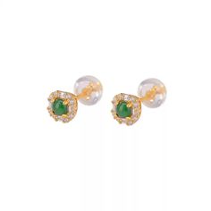 Material: S925 Sterling Silver with Gold PlatingGemstone: Emerald (3mm)Weight: Approximately 1g Description:The Emerald Halo Stud Earrings are a delicate and versatile pair, designed to add a subtle sparkle to your everyday look. Featuring a 3mm emerald gemstone, each earring is encircled by a shimmering halo of petite stones, enhancing the rich green hue of the emerald. The earrings are available in two stunning finishes — classic silver and elegant gold-plated, allowing you to choose the perfect match for your style. These studs are an excellent choice for both casual and formal occasions, adding a refined touch to any ensemble. Note: Due to the natural properties of emeralds, each stone may exhibit unique variations in color and clarity. Halo Earrings Studs, Emerald Gemstone, Gold Earrings Studs, Silver Earrings Studs, Perfect Match, Everyday Look, Halo, Emerald, Gold Earrings