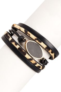 - Leather stacked bracelet with stone center Leopard Bracelet, Bracelet With Stone, Statement Bracelets, Multi Strand Bracelet, Statement Bracelet, Strand Bracelet, Cartier Love Bracelet, Magnetic Clasp, Casual Style Outfits