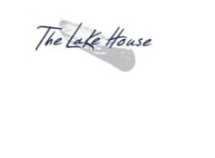 the lake house logo on a white background with blue writing and a skateboard in the foreground