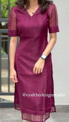 Full Sleeve Chudidhar, Frock Made From Saree, Half Sleeve Churidar Designs, Salwar Neck And Sleeve Designs, Churidar Designs For Stitching, Stitching Kurti Design, Chudidar Dress Design Patterns, Net Kurti Neck Designs, Top Neck Design Patterns