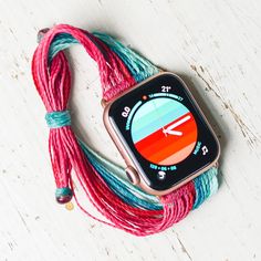 "This customizable bohemian Apple Watch Band is waterproof and extremely comfortable. It's secured by a sliding knot and stays in place quite well- with no loosening or slipping (even during exercise). It gets softer and softer, and more comfy the longer you wear it.  Don't have an Apple Watch but want this look for another watch brand? I now offer this as an option!!  Unfortunately, my cost for universal connectors is much more than the Apple Watch connectors so an add-on must be purchased alon Adjustable Bohemian Style Watches As Gift, Bohemian Style Adjustable Watches As Gift, Adjustable Multicolor Bracelet Strap Watch Accessories, Handmade Adjustable Pink Watch Bands, Blue Bohemian Apple Watch Band With Bracelet Strap, Bohemian Blue Apple Watch Band With Bracelet Strap, Bohemian Multicolor Adjustable Apple Watch Band, Handmade Multicolor Apple Watch Band, Bohemian Multicolor Bracelet Strap Watch Bands