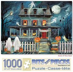 a jigsaw puzzle featuring a house with halloween decorations