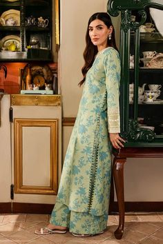 CO-71 (PRE-ORDER) Fabric: Lawn Silk 2 PC Apple green color long shirt embroidered neck & cuff, paired with plazo pantsDispatch time : 3- 5 weeks Shalwar Trouser Designs, Shirt With Plazo Designs, Long Shirts For Women Pakistani, Dress Design Pakistani, Lawn Dress Design, Apple Green Color, Simple Dress Casual, Design Kurta, Stylish Kurtis Design