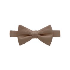 A solid taupe colored bow tie with a pre-tied knot and sliding neck adjuster. Classic Adjustable Bow Ties, Classic Adjustable Solid Color Bow, Classic Adjustable Solid Bow, Classic Adjustable Bow With Bow Tie Back, Classic Adjustable Bow With Detachable Feature, Elegant Pre-tied Adjustable Bow Tie, Formal Adjustable Bow Tie, Adjustable Detachable Bow Tie, Classic Adjustable Satin Bow Tie