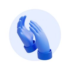 two blue gloves are shown in front of a white background