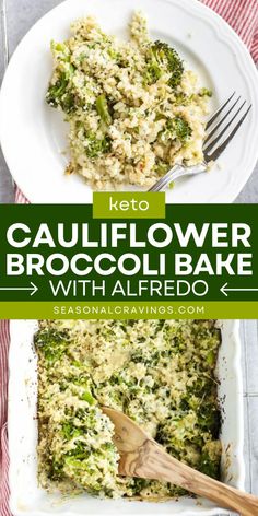 This Cauliflower Broccoli Bake with Alfredo {Keto} is the ultimate side dish to impress! With cauliflower rice, broccoli, parmesan cheese, and rich alfredo sauce, it's gluten free, low carb, and easy to make on a weeknight. Perfect for your easy dinner sides! Broccoli Alfredo Sauce, Broccoli Alfredo Bake, Riced Broccoli Recipes, Vegetarian Alfredo, Cravings Recipes, Rice Broccoli, Alfredo Bake, Cauliflower Alfredo, Dragon Master