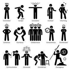 different types of stick figures in black and white