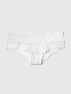 Sheer lace, minimally lined.  Elasticized lace with scalloped detail trim at waistband and leg openings.  Allover lace. Scalloped Trim, Clothes Ideas, Bra Set, Toddler Shoes, Sheer Lace, Low Cut, White Lace, Low Rise, Gap