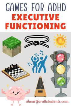 📌Here's a variety of executive functioning activities and games to improve skills for those with ADHD. Learn how to support ADHD kids who struggle with winning and losing games. Work on executive function skills such as emotional regulation, focus, attention, working memory and more. Fun games and activities for the whole family or for your classroom. Asd Preschool Activities, Executive Functioning Games, Executive Functioning Worksheets, Impulse Control Activities For Kids