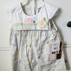 Sweet, Pastel Gingham Print With Embroidered Details In Dress And Collar. Matching Diaper Cover. Button Closure In Back. Cute Plaid Playtime Sets, Playful Plaid Sets For Spring, Cute Plaid Sets For Spring, Cute Plaid Spring Sets, Pastel Gingham, Kid Clothes, Embroidered Details, Gingham Print