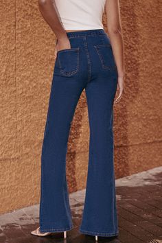 The Flared Leg Denim Jeans are your perfect pick for a timeless yet trendy look. With their flattering fit and classic flare, these jeans are perfect for adding a touch of vintage cool to your everyday style. Product code: CAA02D4G027UU Features:  Woven Flared leg Wash Method: Regular Wash Material: 70%COTTON,28%POLYESTER,2%ELASTANE. Casual High Rise Dark Wash Flares, Casual Dark Wash Mid-rise Flares, Trendy Denim Blue Full-length Flares, Trendy Denim Blue Full Length Flares, Trendy Full-length Denim Blue Flares, Trendy Full Length Denim Blue Flares, Trendy Medium Wash Flares With Five Pockets, Casual Dark Wash Full Length Flares, Casual Dark Wash Denim Flares