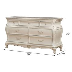 a white dresser with drawers and measurements