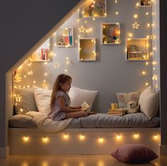 Understairs Bed Ideas, Reading Nook Stairs, Under Basement Stairs Ideas For Kids, Cozy Under Stairs Nook, Reading Nook Under The Stairs, Under Stairs Sensory Den, Bed Under Stairs Ideas, Curtain Under Stairs, Under The Stairs Kids Space Ideas