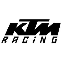 the ktm racing logo is shown in black and white, with an arrow pointing to it