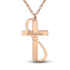 Personalize the perfect gift for a loved one or yourself with this meaningful 28mm high-polish cross pendant necklace. Fashioned in rose gold-plated sterling silver, the adjustable 18-inch rope chain secures in place with a spring ring clasp. The message can be 1 line of text with a maximum of 8 characters per line. Personalized Cross Pendant Necklace For Anniversary, Rose Gold Cross Jewelry For Mother's Day, Engraved Rose Gold Cross Jewelry, Rose Gold Crucifix Necklaces For Anniversary, Rose Gold Crucifix Necklaces For Anniversaries, Gift Rose Gold Crucifix Cross Necklace, Gift Rose Gold Sterling Silver Cross Necklace, Rose Gold Cross Jewelry For Anniversary, Rose Gold Sterling Silver Cross Necklace