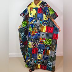 New Without Tags Handmade African Print Ankara Multicolor Patchwork Mixed Print Colorful Kaftan Maxi Dress Handmade 100% Cotton One Size Fits All Length 59” Multicolor Patchwork Kimono For The Beach, Multicolor Patchwork Kimono For Beach, Multicolor Patchwork Kimono For Vacation, Multicolor Patchwork Beach Kimono, Beach Patchwork Multicolor Kimono, Traditional Multicolor V-neck Kimono, Multicolor Patchwork Kaftan With Kimono Sleeves, Multicolor V-neck Kaftan With Batik Print, Multicolor Patchwork Kimono With Kimono Sleeves