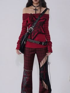 Strappy Hollow Plaid Leather Stitch Pants – ARCANA ARCHIVE Punk Style Wide Leg Winter Pants, Punk Wide Leg Bottoms For Winter, Edgy Straight Leg Fall Pants, Edgy Pants For Alternative Fashion In Winter, Punk Wide Leg Pants For Fall, Punk Style Trousers For Fall, Edgy Straight Pants For Fall, Punk Pants For Fall Alternative Fashion, Fall Punk Straight Leg Pants