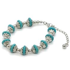 Silver Beads Turquoise Beads. Silver Lobster Clasp & Chain. Free Gift With Purchase. Fast Shipper. New With Tags Mybeademporium.Com B 154 Turquoise Bracelet With Silver Beads, Turquoise Beaded Bracelets With Silver Beads, Turquoise Bracelets With Silver Beads, Turquoise Beads With Silver Beads For Jewelry Making, Southwestern Blue Beaded Bracelets With Round Beads, Blue Jewelry With Silver Metal Beads, Southwestern Blue Beaded Bracelet, Gift With Purchase, Jewelry Bracelet