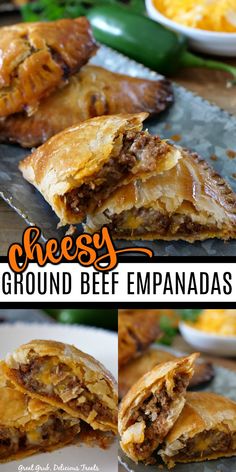 cheesey ground beef empanadas cut in half and stacked on top of each other