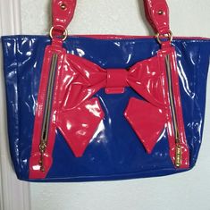 Nwt. Blue And Red Open Tote Bag. Comes From A Pet And Smoke Free Home. Blue Bags With Zipper Closure For Errands, Chic Blue School Bag, Blue Shoulder Bag With Zipper For Shopping, Blue Shoulder Bag With Zipper Closure For Shopping, Chic Blue Shoulder Bag For School, Betsey Johnson Bags, Bags Tote, Womens Tote Bags, Betsey Johnson