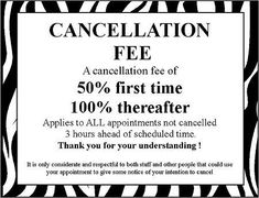 Cancellation Policy Salon, Appointment Policies, Salon Policies, Price Board, Massage Therapy Business, Hair Salon Business, Hairstylist Quotes, Salon Price List