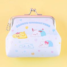 Use this cute coin purse to store your loose change! It features prints of Sanrio cuties lying down and relaxing getting ready to nap. Features a clasp closure Cute Coin Purse With Card Slots, Cute Pouch Coin Purse With Card Slots, Cute White Pouch Coin Purse, Cute White Coin Purse For Daily Use, Cute White Coin Purse, Cute White Coin Purse For Personal Use, Sanrio Room Decor, Sanrio Room, Cute Coin Purse