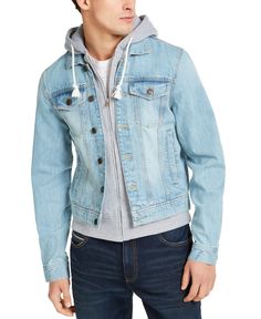 Outfits Quotes, Light Blue Jacket, Hooded Denim Jacket, Sun Stone, Dope Outfits For Guys, Knitted Hood, Dope Outfits