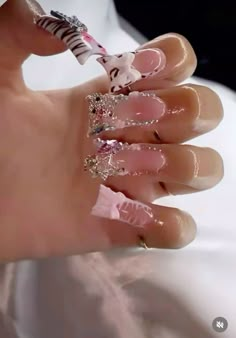 Glam Nails Rhinestones, Pink Duck Nails, Long Duck Nails, Diy Acrylic Nails, Drip Nails