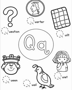 an alphabet worksheet with pictures and words to help students learn the letter q