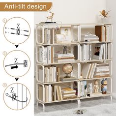 an image of a book shelf with books on it and instructions for how to assemble the shelves