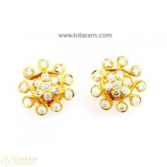 22K Gold Diamond Earrings  - 235-DER974 - Buy this Latest Indian Gold Jewelry Design in 6.700 Grams for a low price of  $1,365.39 Gold Chandbalis With American Diamond For Gift, Gold Studs Earrings Indian Small Diamond, Diwali Gift American Diamond Earrings, 4 In 1 Diamond Earrings Indian, Diamond Jhumkas, Indian Gold Jewellery Design, Diamond Earrings For Women, Diamond Earrings Design, Bangles Jewelry Designs