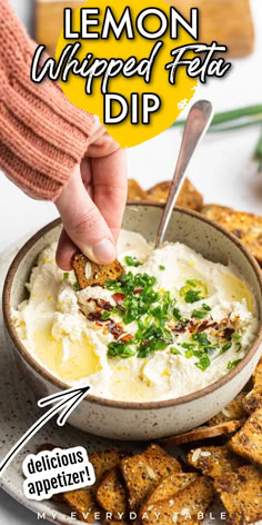 lemon feta dip Whip Feta Dip, Lemon Feta Dip, Creamy Feta Dip, Feta Dip Recipes, Whipped Dip, Dips Savory, Entertaining Snacks, Whipped Feta Dip, Savoury Finger Food