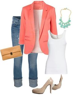 Combinacion Coral Blazer, Orange Blazer, Pink Blazer, Look Chic, Look Fashion, Passion For Fashion, Spring Summer Fashion, Work Outfit, Spring Outfits