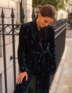 Tie-Waist Velvet Jacket - Black, Artizian Geo | Boden UK Inspiration For Women, Tunic Leggings, Boden Uk, Power Dressing, Velvet Jacket, Back Women, Cardigan Top, Wardrobe Basics, Lifestyle Magazine