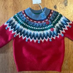 New With Tags Baby Sweater Smoke Free Home (Matching Sibling Sweater) Yoke Sweater, Baby Sweater, Baby Sweaters, Fair Isle, Kids Shirts, Sweater Top, Red Blue, Red And Blue, Shirts Tops