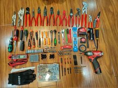 many tools are laid out on the floor