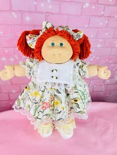 Cabbage Patch Kids Vintage 1985 Red Hair Collector Doll  Redhead Green Eyes CPK Dolls Gift Little Girls mom, cabbage Patch doll, Tooth, toy Redhead Green Eyes, White Mary Jane Shoes, Frilly Socks, First Tooth, Baby Yellow, Cabbage Patch Kids, Cabbage Patch, Patch Kids