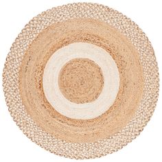 a round rug with white and beige stripes on it, against a white background photo